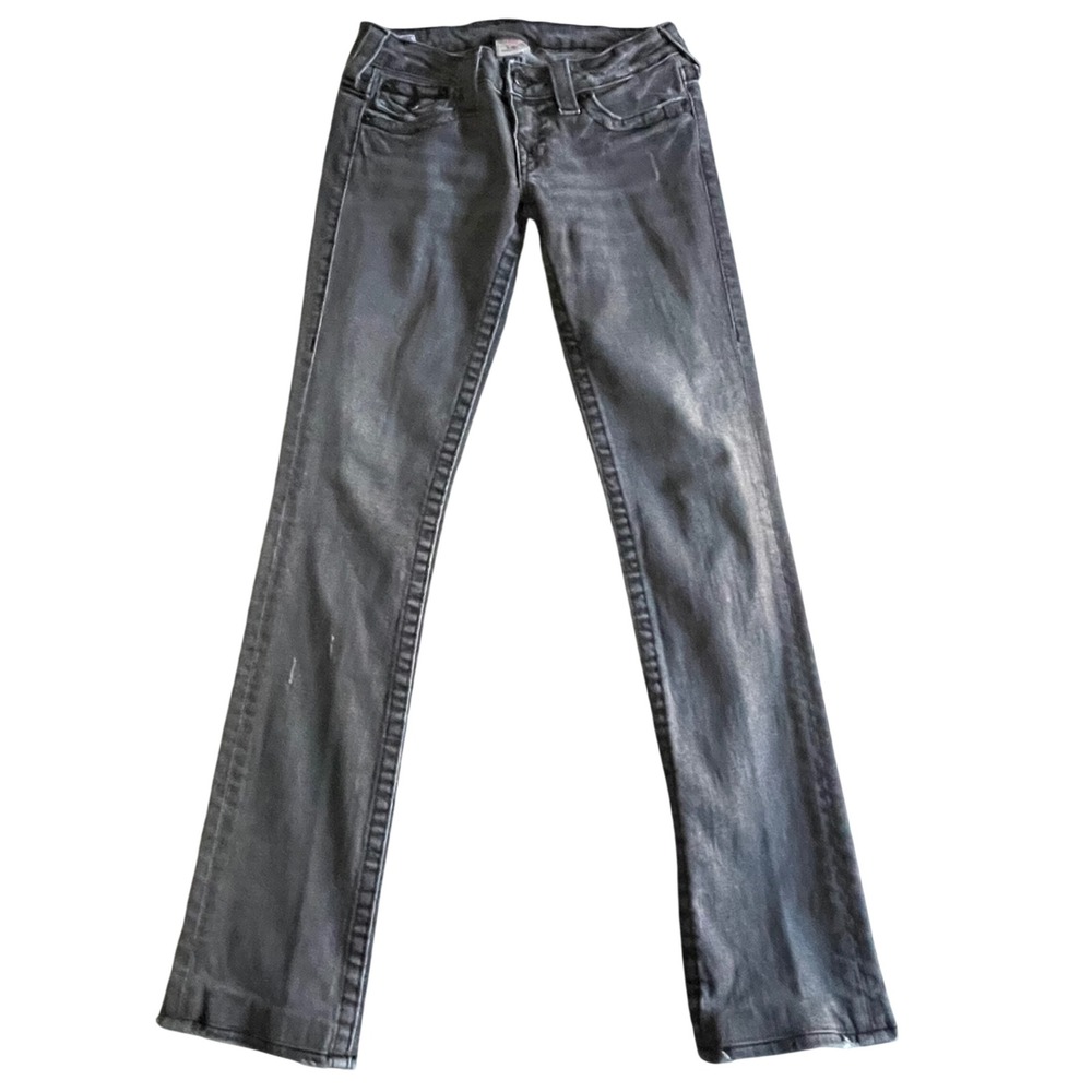 True Religion Billy Jeans Womens 26 Black Faded Bootcut Low Rise Grunge Y2K USA